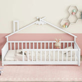 Bellemave® Twin Size House - Shaped Bedside Floor Bed with Guardrails, Slats, without Door - Bellemave